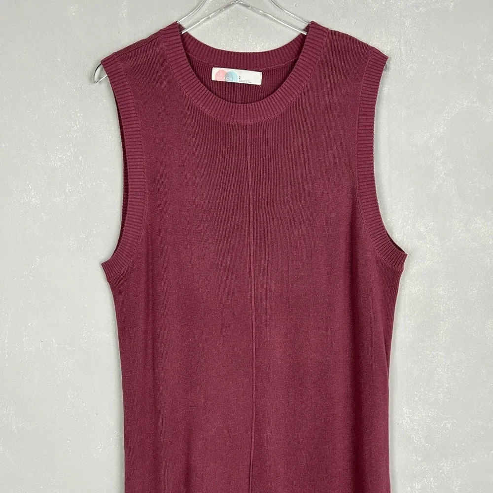 Free People beach size L sleeveless ribbed maxi dress pink side slit crewneck - Picture 2 of 10